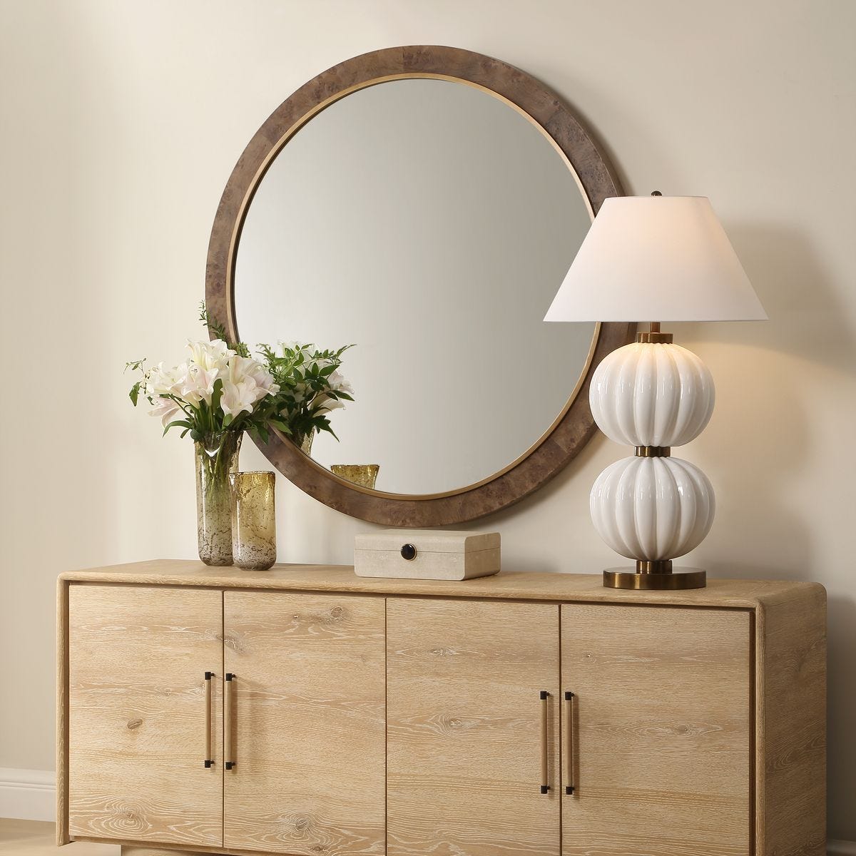 Cleveland Round Mirror - perfect for enhancing light and creating a sense of space | Image 3 | InSTYLE Home & Rugs
