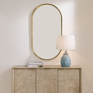 Torrado Oval Mirror, Brass - modern mirror with sleek design for contemporary interiors | Image 1 | InSTYLE Home & Rugs