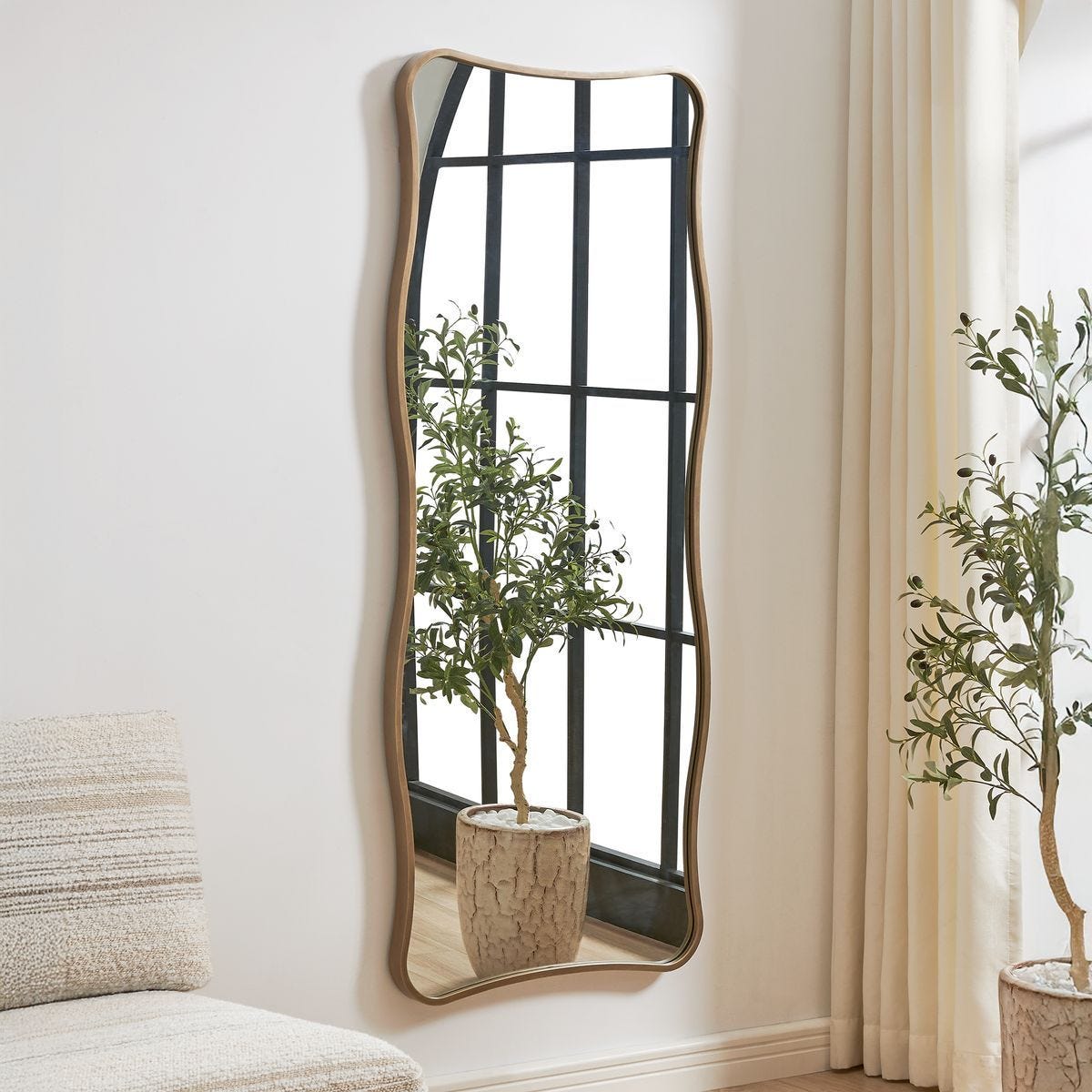 Pavia Tall Mirror, Gold - perfect for enhancing light and creating a sense of space | Image 3 | InSTYLE Home & Rugs