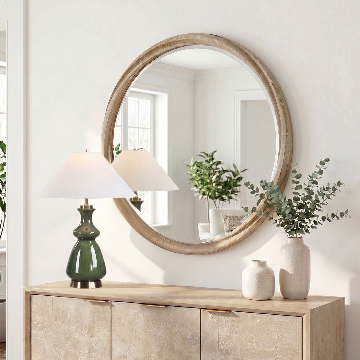 Landry Round Mirror - modern mirror with sleek design for contemporary interiors | Image 4 | InSTYLE Home & Rugs