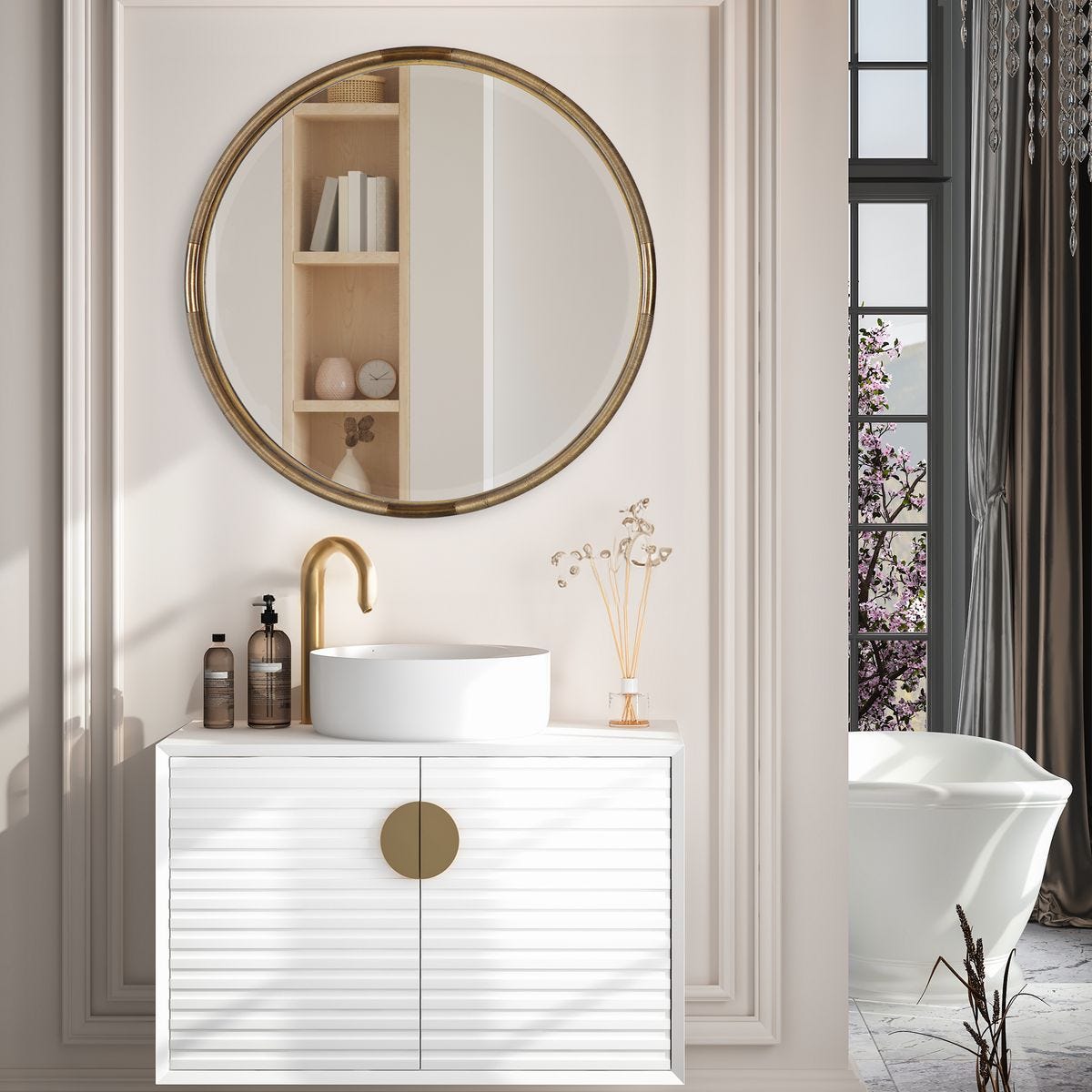 Finnick Round Mirror - perfect for enhancing light and creating a sense of space | Image 1 | InSTYLE Home & Rugs
