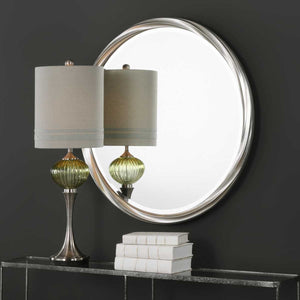 Orion Round Mirror - modern mirror with sleek design for contemporary interiors | Image 3 | InSTYLE Home & Rugs