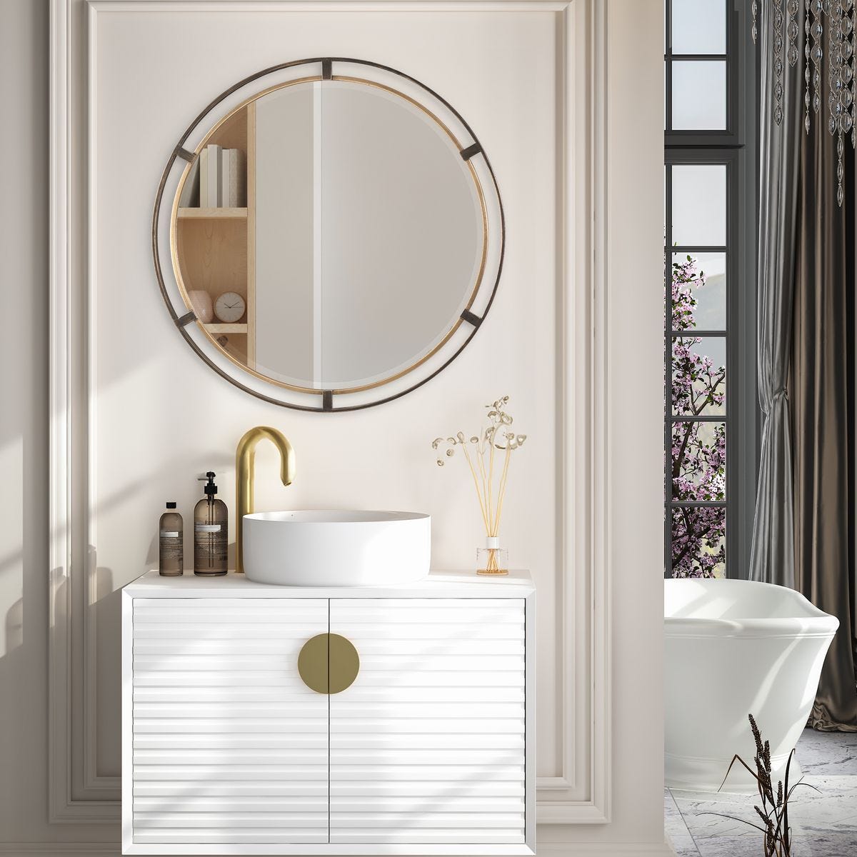 Carrizo Round Mirror - elegant mirror for adding style and light to any room | Image 1 | InSTYLE Home & Rugs