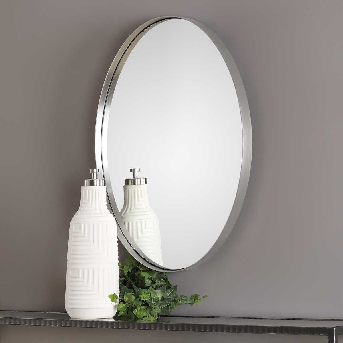 Pursley Oval Mirror, Nickel - full-length mirror for creating the illusion of space and light | Image 4 | InSTYLE Home & Rugs