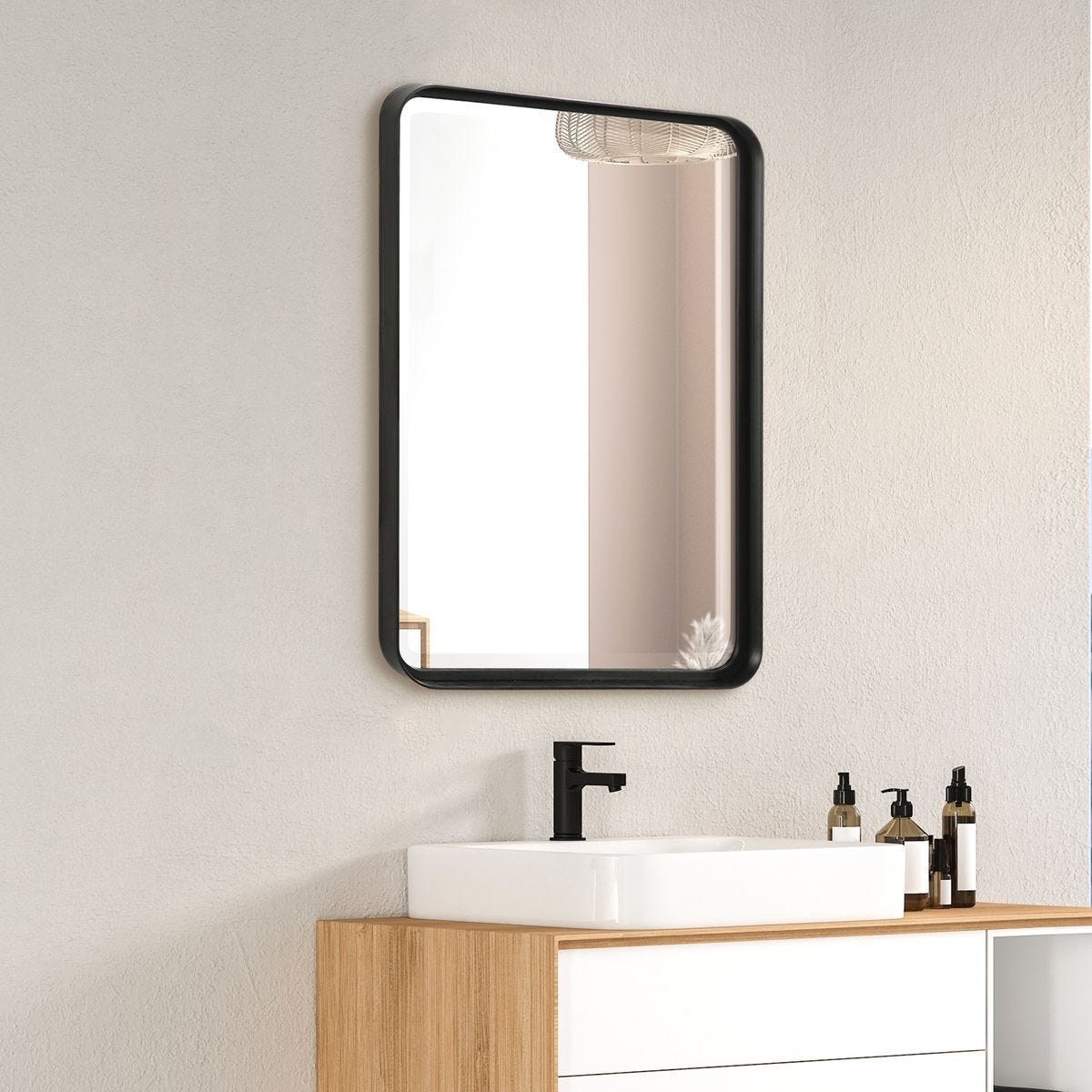 Crofton Vanity Mirror, Black - elegant mirror for adding style and light to any room | Image 3 | InSTYLE Home & Rugs