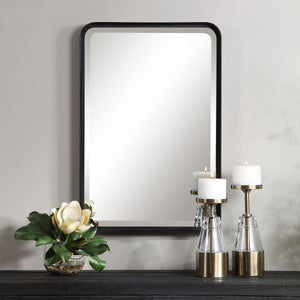Crofton Vanity Mirror, Black - elegant mirror for adding style and light to any room | Image 4 | InSTYLE Home & Rugs