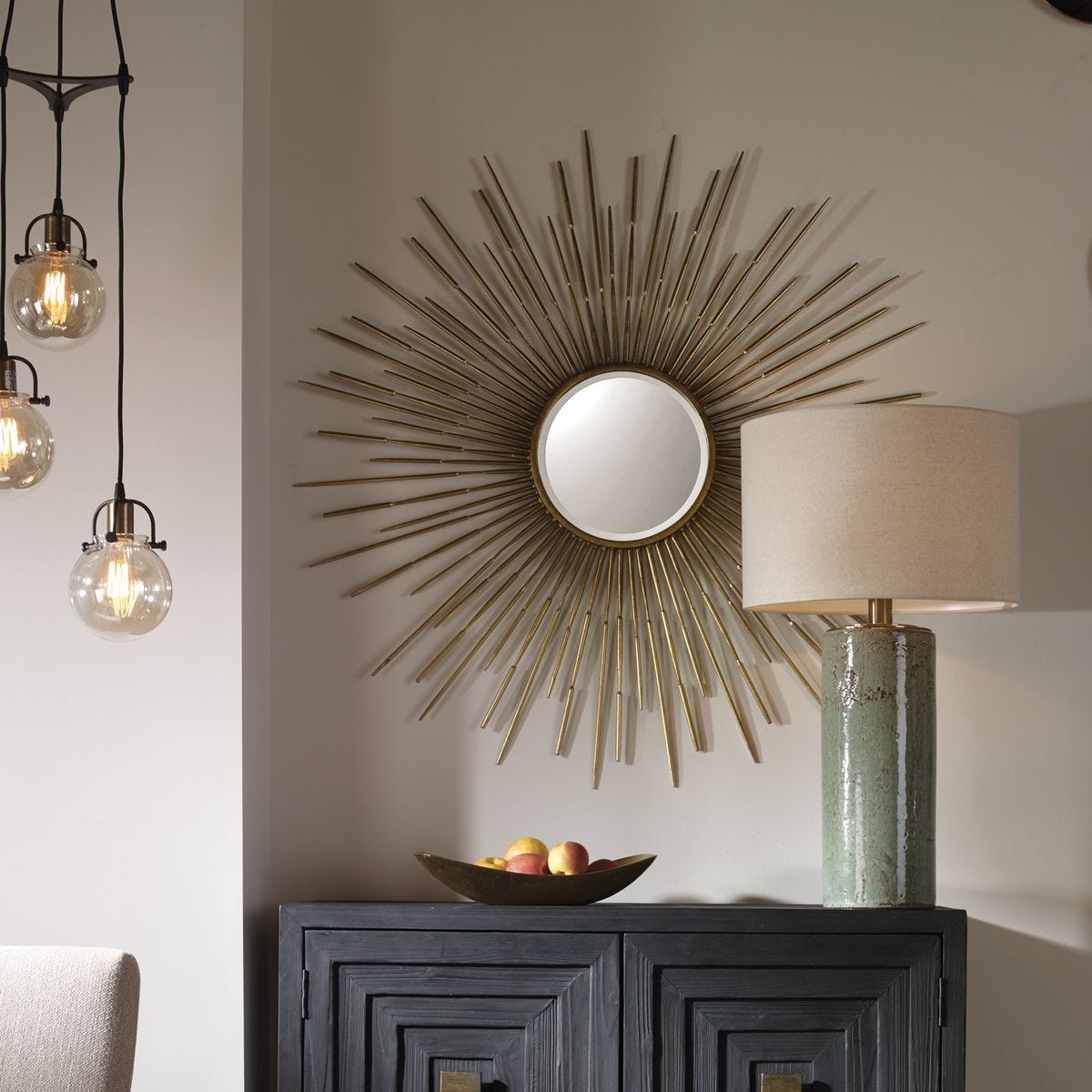 Golden Rays Round Mirror - full-length mirror for creating the illusion of space and light | Image 1 | InSTYLE Home & Rugs