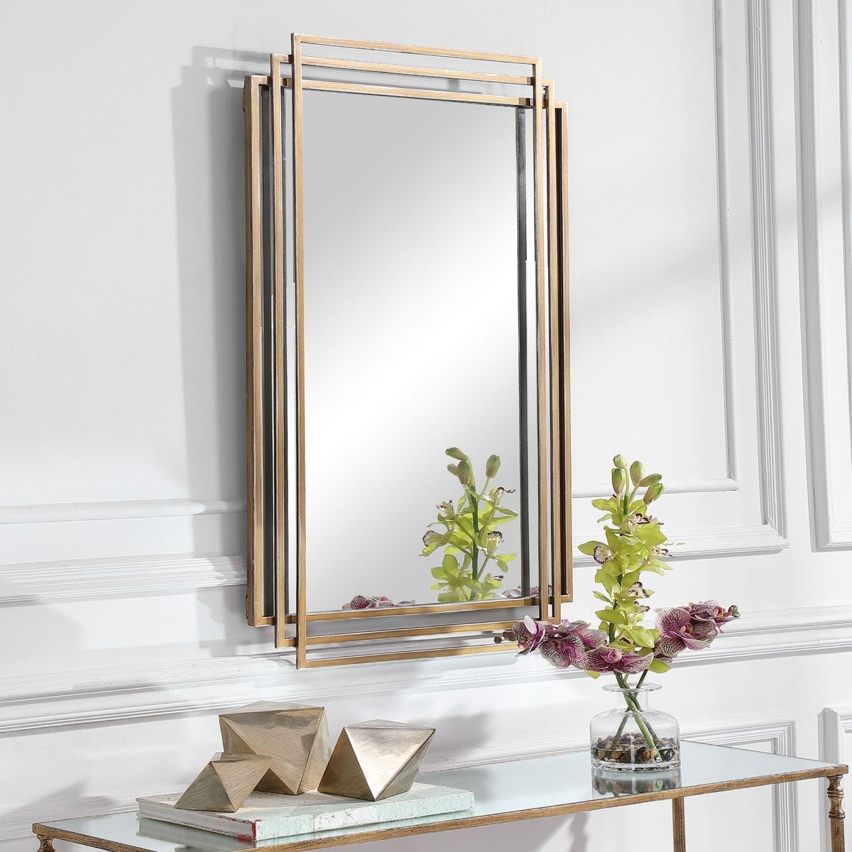 Amherst Mirror, Gold - modern mirror with sleek design for contemporary interiors | Image 7 | InSTYLE Home & Rugs