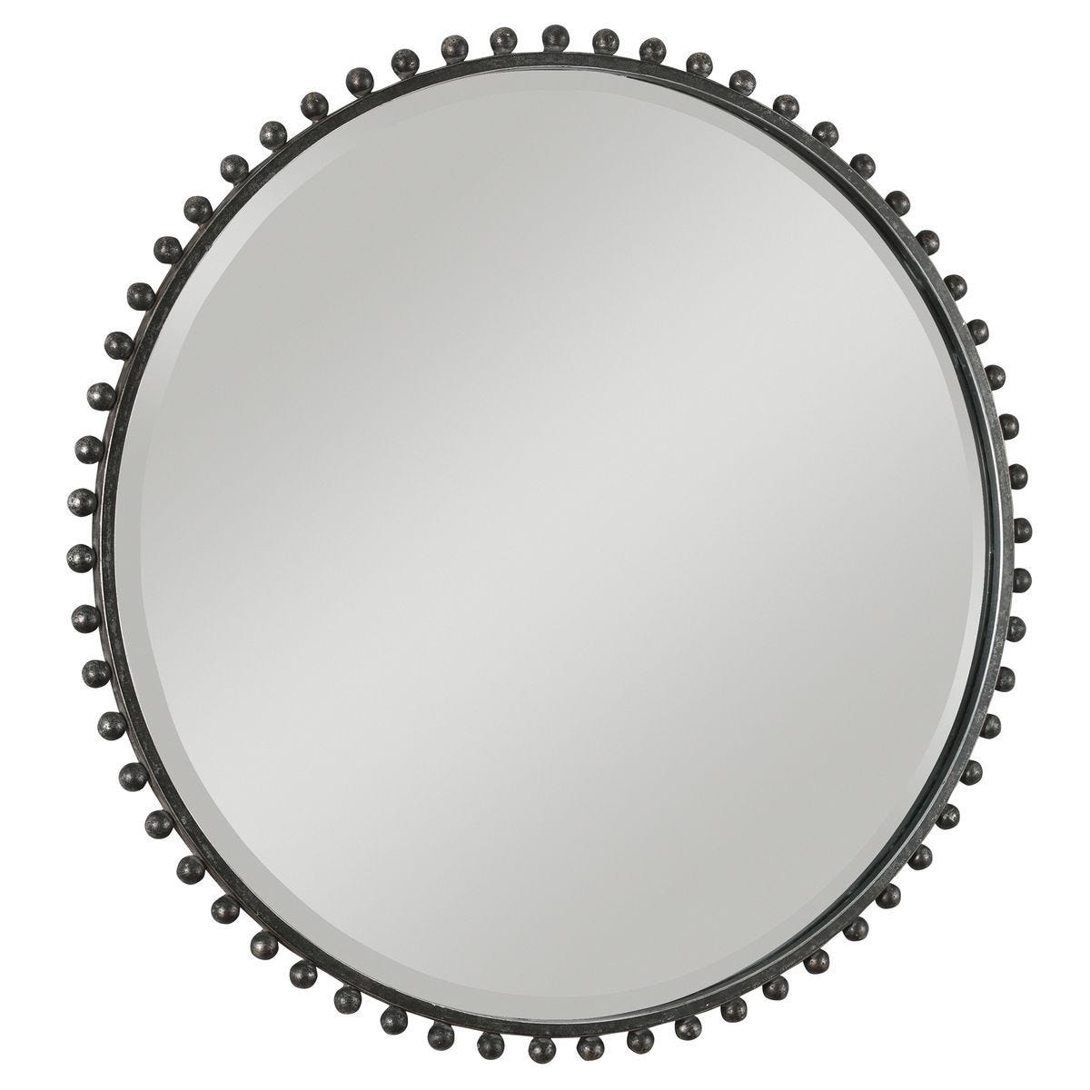 Taza Round Mirror, Distressed Black - modern mirror with sleek design for contemporary interiors | Image 3 | InSTYLE Home & Rugs