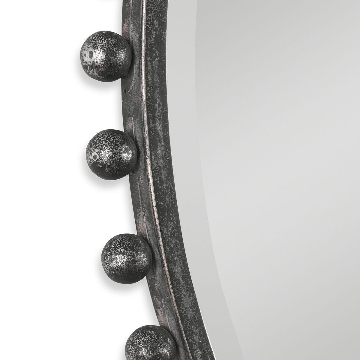 Taza Round Mirror, Distressed Black - modern mirror with sleek design for contemporary interiors | Image 4 | InSTYLE Home & Rugs