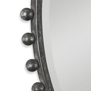 Taza Round Mirror, Distressed Black - modern mirror with sleek design for contemporary interiors | Image 4 | InSTYLE Home & Rugs