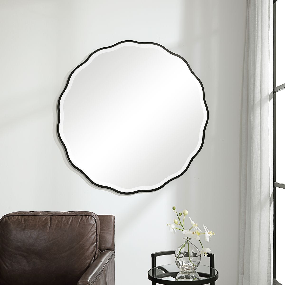Aneta Round Mirror, Black - modern mirror with sleek design for contemporary interiors | Image 1 | InSTYLE Home & Rugs