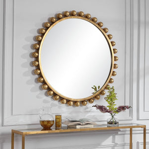 Cyra Round Mirror, Gold - full-length mirror for creating the illusion of space and light | Image 6 | InSTYLE Home & Rugs