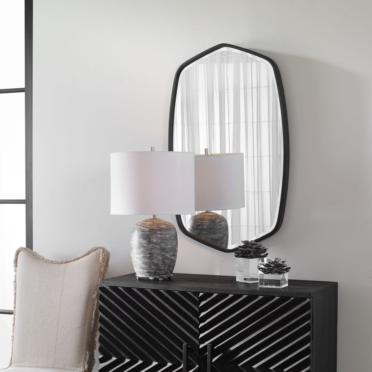 Duronia Mirror, Black - elegant mirror for adding style and light to any room | Image 1 | InSTYLE Home & Rugs