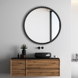 Dandridge Round Mirror, Black - modern mirror with sleek design for contemporary interiors | Image 1 | InSTYLE Home & Rugs