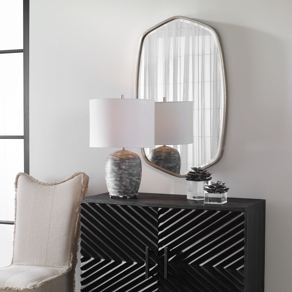 Duronia Mirror, Silver - elegant mirror for adding style and light to any room | Image 1 | InSTYLE Home & Rugs