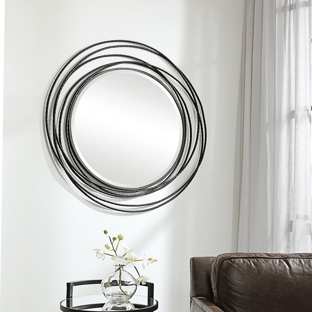 Whirlwind Round Mirror, Black - full-length mirror for creating the illusion of space and light | Image 5 | InSTYLE Home & Rugs