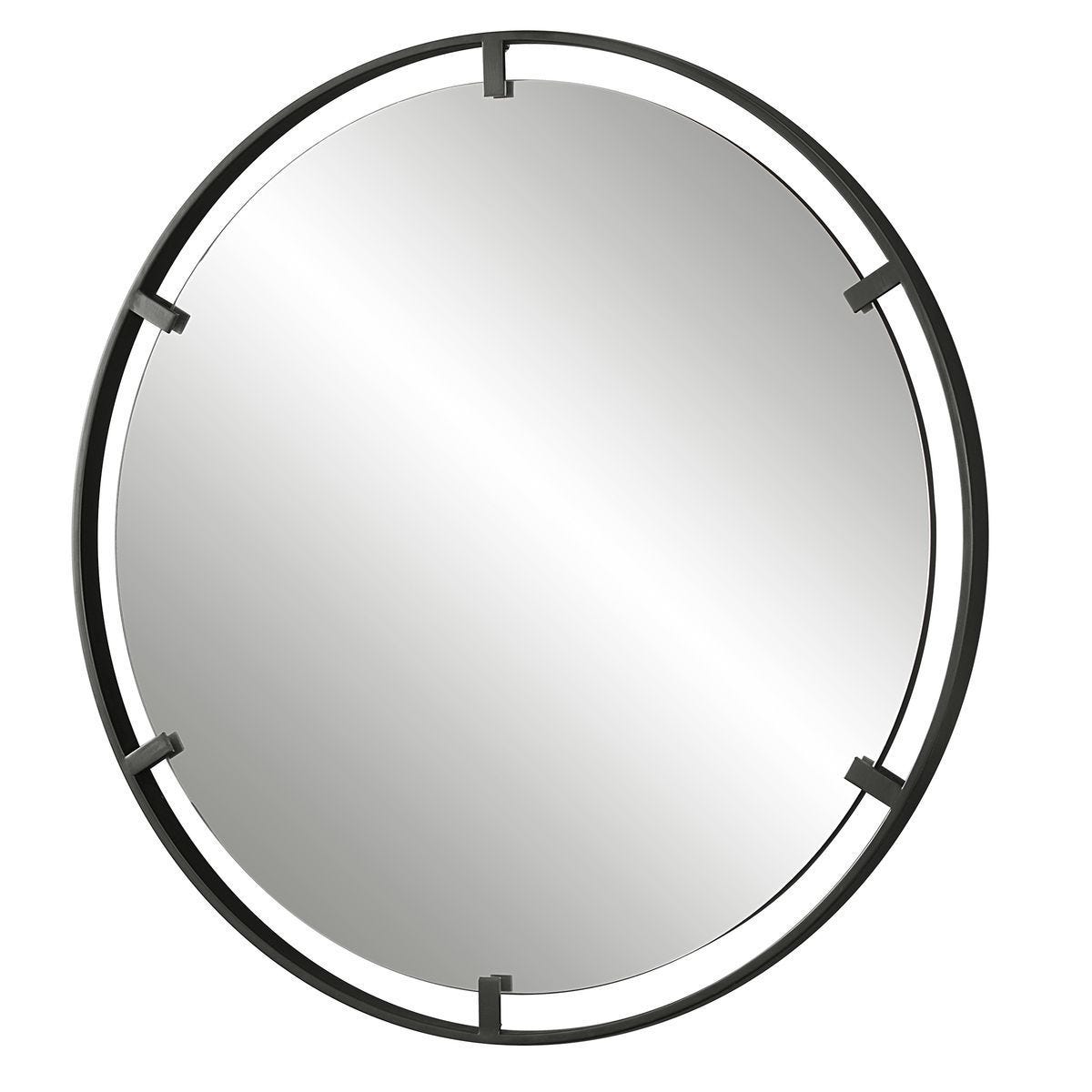 Cashel Round Mirror - modern mirror with sleek design for contemporary interiors | Image 3 | InSTYLE Home & Rugs
