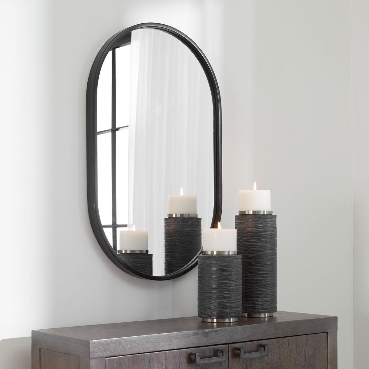 Varina Oval Mirror, Black - modern mirror with sleek design for contemporary interiors | Image 6 | InSTYLE Home & Rugs