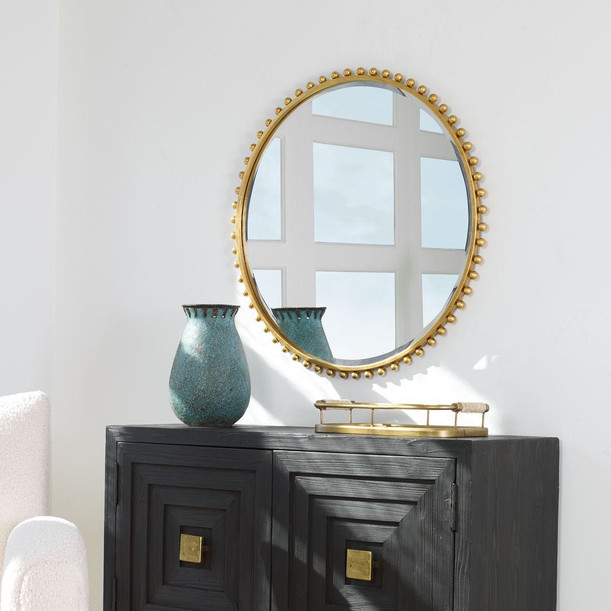 Taza Round Mirror, Gold - elegant mirror for adding style and light to any room | Image 7 | InSTYLE Home & Rugs