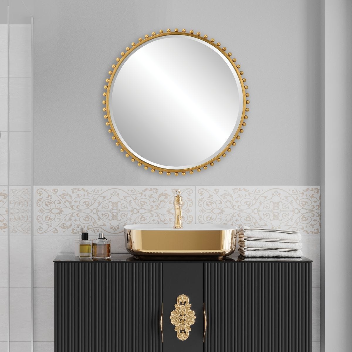Taza Round Mirror, Gold - elegant mirror for adding style and light to any room | Image 5 | InSTYLE Home & Rugs