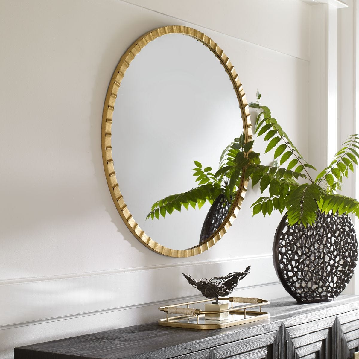 Dandridge Round Mirror, Gold - full-length mirror for creating the illusion of space and light | Image 5 | InSTYLE Home & Rugs