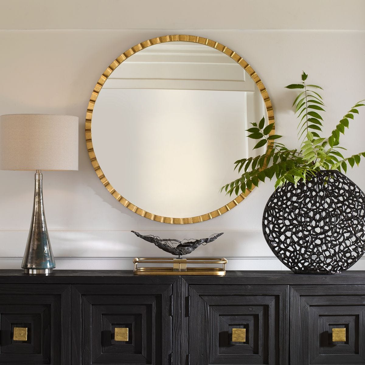 Dandridge Round Mirror, Gold - full-length mirror for creating the illusion of space and light | Image 1 | InSTYLE Home & Rugs