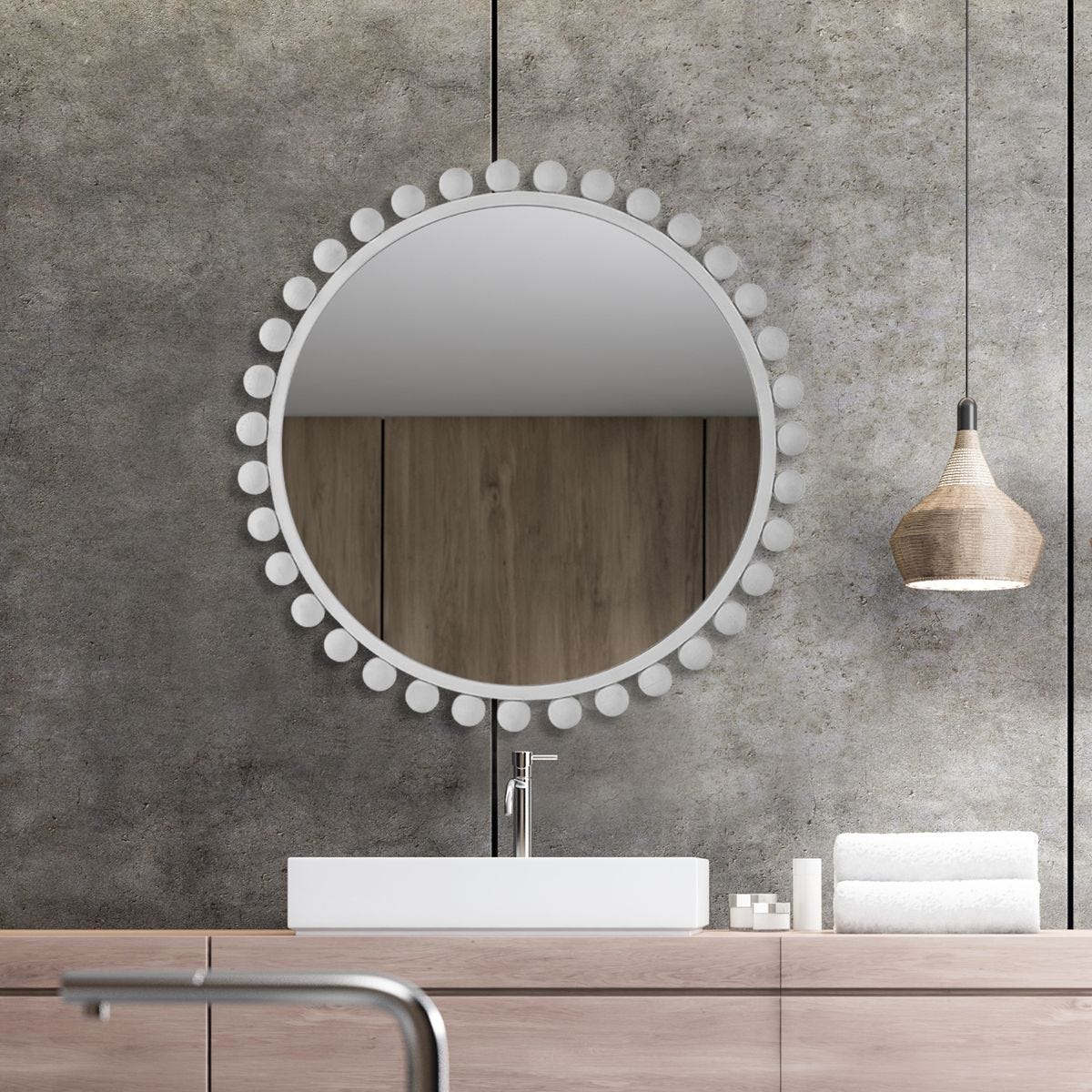 Cyra Round Mirror, White - elegant mirror for adding style and light to any room | Image 5 | InSTYLE Home & Rugs