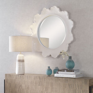 Sea Coral Round Mirror, White - full-length mirror for creating the illusion of space and light | Image 6 | InSTYLE Home & Rugs