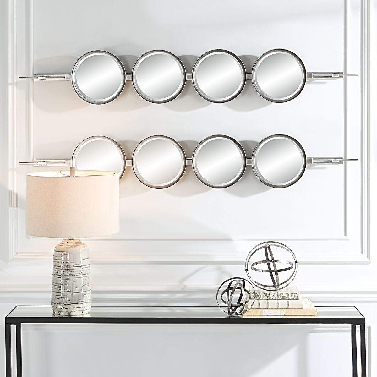 Button Mirror, Silver - modern mirror with sleek design for contemporary interiors | Image 6 | InSTYLE Home & Rugs
