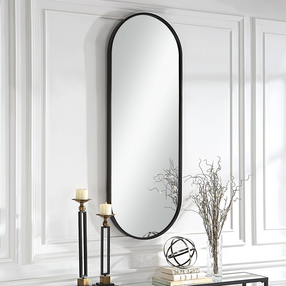 Varina Tall Mirror, Black - elegant mirror for adding style and light to any room | Image 7 | InSTYLE Home & Rugs
