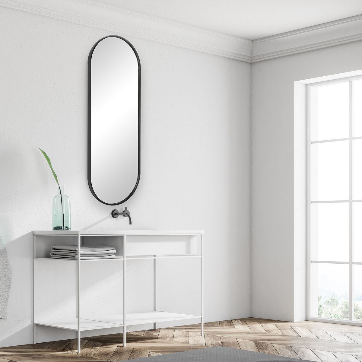 Varina Tall Mirror, Black - elegant mirror for adding style and light to any room | Image 6 | InSTYLE Home & Rugs