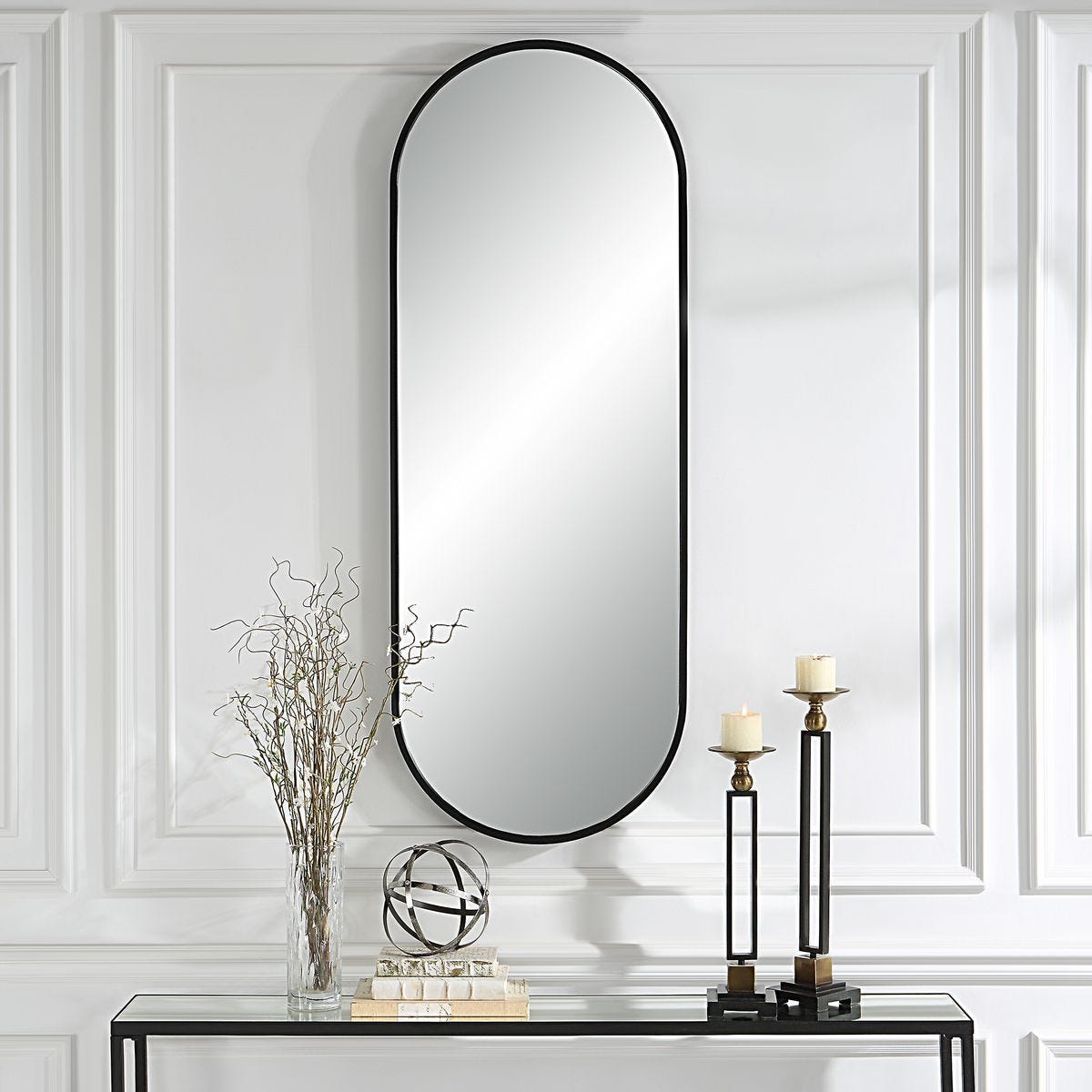 Varina Tall Mirror, Black - elegant mirror for adding style and light to any room | Image 1 | InSTYLE Home & Rugs