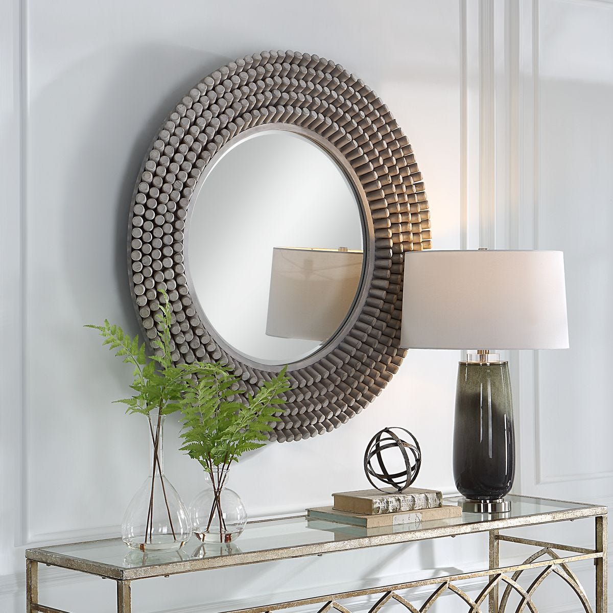 Portside Round Mirror, Gray - full-length mirror for creating the illusion of space and light | Image 5 | InSTYLE Home & Rugs