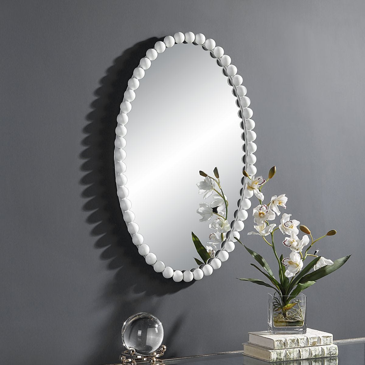 Serna Oval Mirror, White - elegant mirror for adding style and light to any room | Image 5 | InSTYLE Home & Rugs