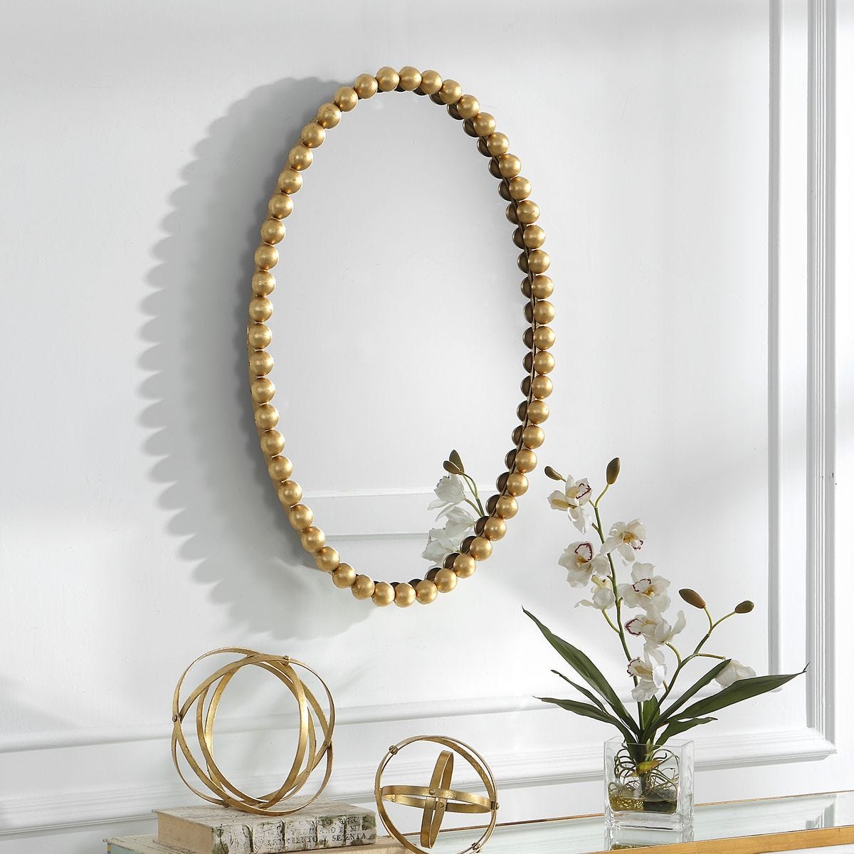 Serna Oval Mirror, Gold - full-length mirror for creating the illusion of space and light | Image 5 | InSTYLE Home & Rugs