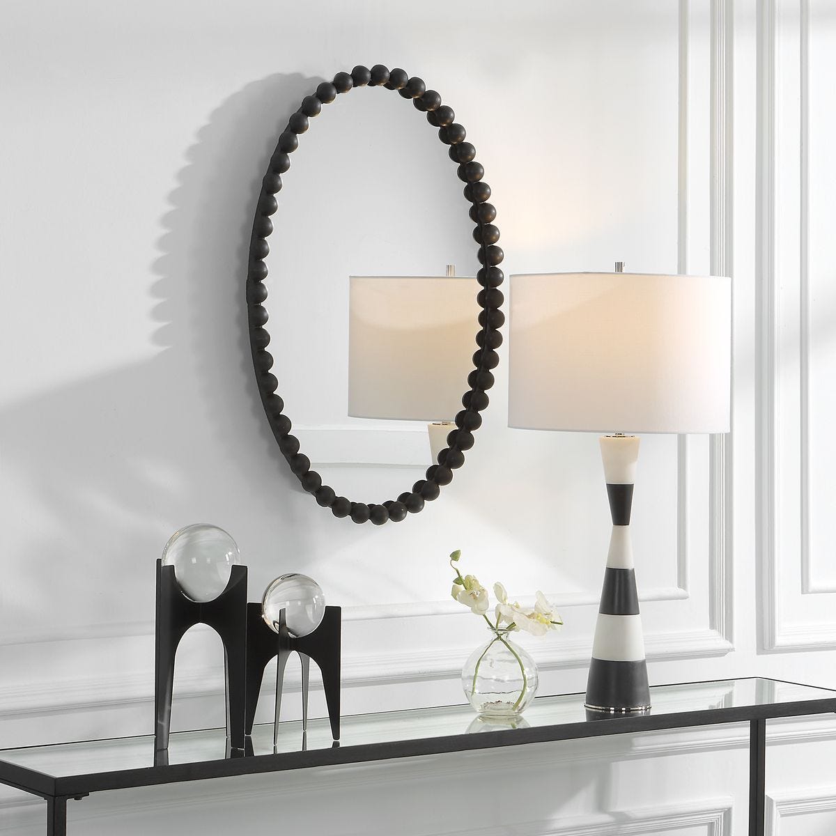 Serna Oval Mirror, Black - elegant mirror for adding style and light to any room | Image 5 | InSTYLE Home & Rugs