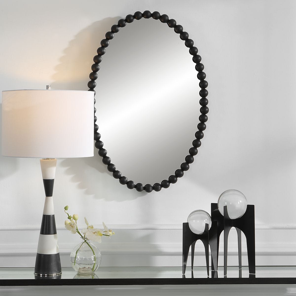 Serna Oval Mirror, Black - elegant mirror for adding style and light to any room | Image 1 | InSTYLE Home & Rugs