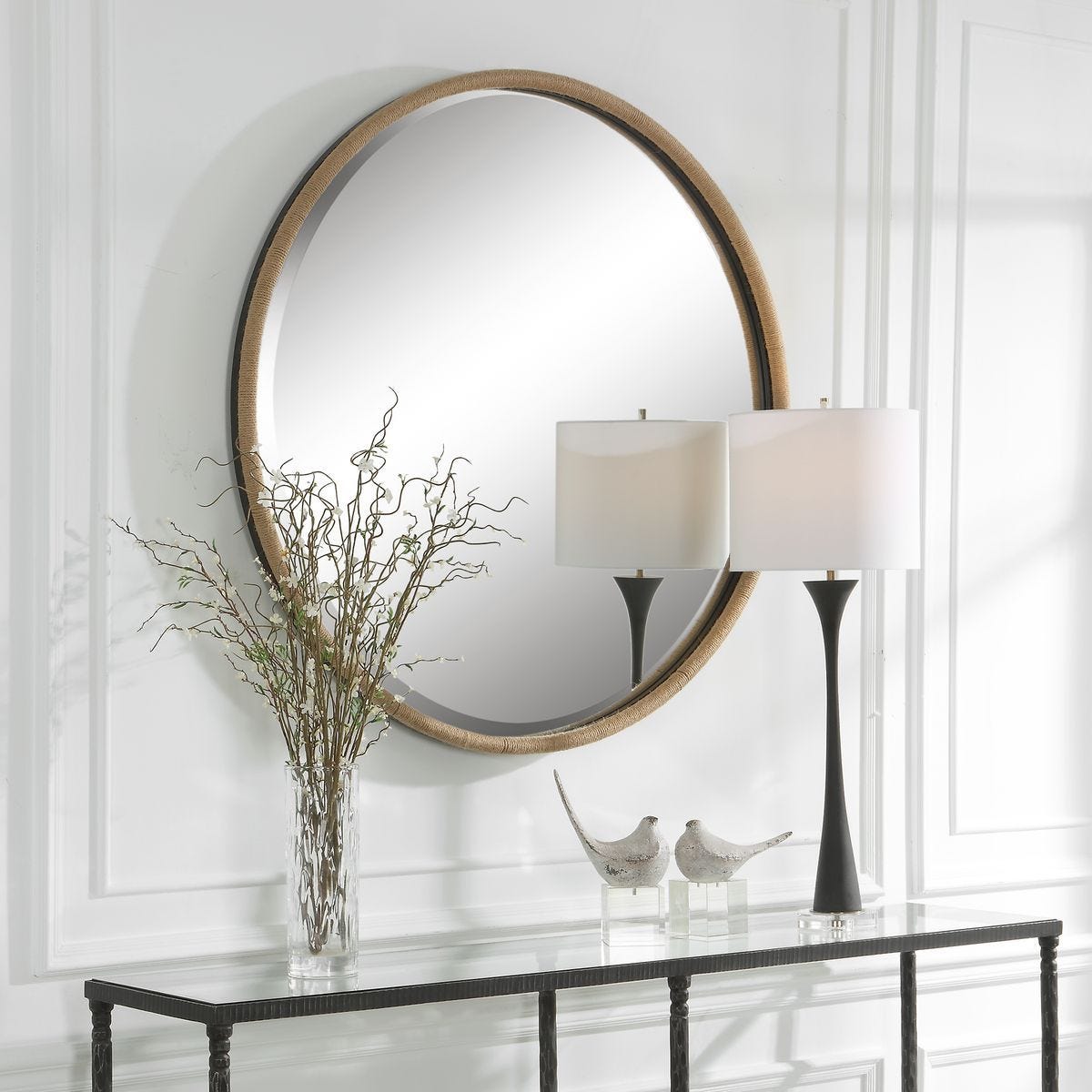 Ranchero Round Mirror, Natural - full-length mirror for creating the illusion of space and light | Image 5 | InSTYLE Home & Rugs