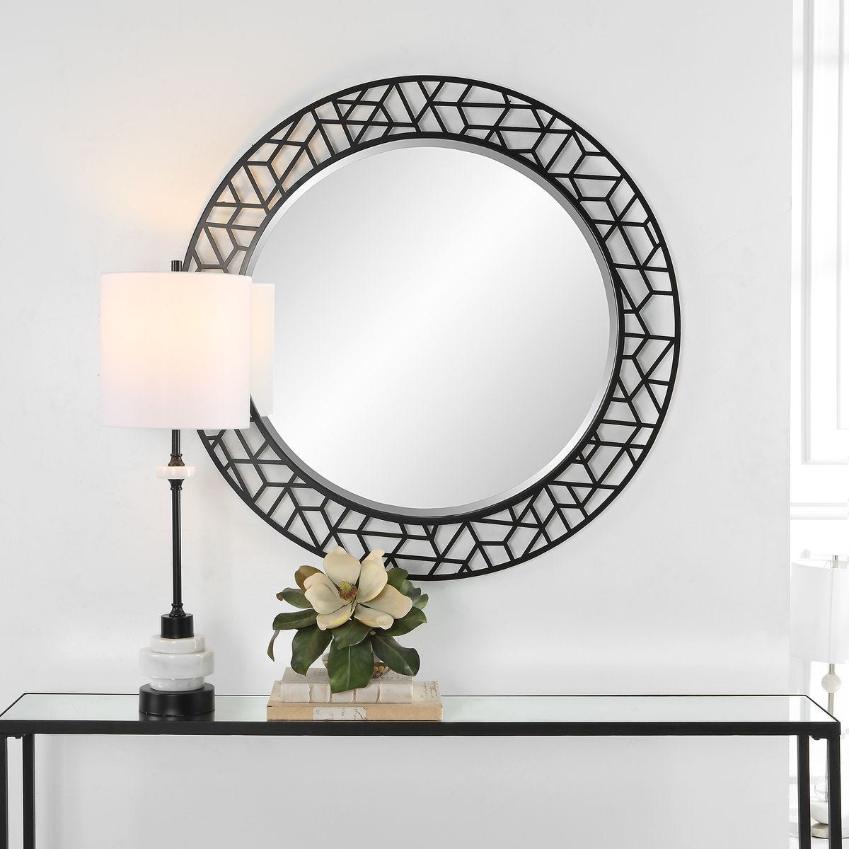 Mosaic Round Mirror - elegant mirror for adding style and light to any room | Image 1 | InSTYLE Home & Rugs