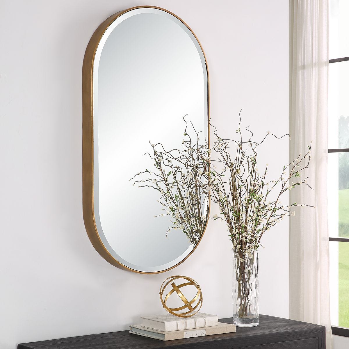 Lago Oval Mirror, Gold - modern mirror with sleek design for contemporary interiors | Image 6 | InSTYLE Home & Rugs
