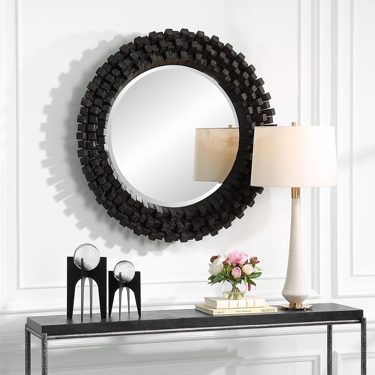 Circle of Piers Round Mirror - full-length mirror for creating the illusion of space and light | Image 3 | InSTYLE Home & Rugs
