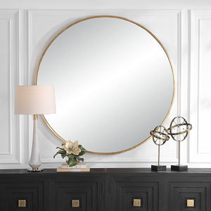 Junius Large Round Mirror, Gold - full-length mirror for creating the illusion of space and light | Image 1 | InSTYLE Home & Rugs