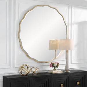 Aneta Large Round Mirror, Gold - elegant mirror for adding style and light to any room | Image 3 | InSTYLE Home & Rugs