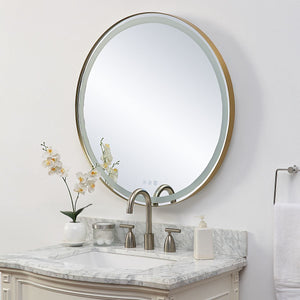 Crofton Lighted Round Mirror, Brass - elegant mirror for adding style and light to any room | Image 4 | InSTYLE Home & Rugs