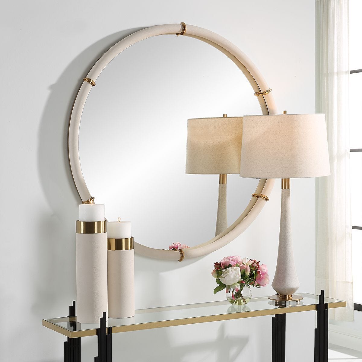 Cyprus Round Mirror - full-length mirror for creating the illusion of space and light | Image 3 | InSTYLE Home & Rugs
