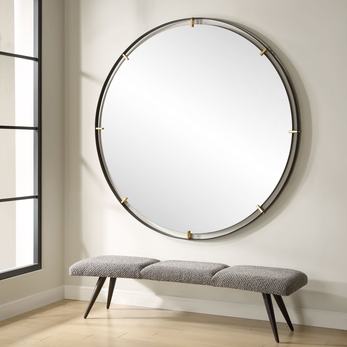 Grand Pendulum Round Mirror - modern mirror with sleek design for contemporary interiors | Image 1 | InSTYLE Home & Rugs