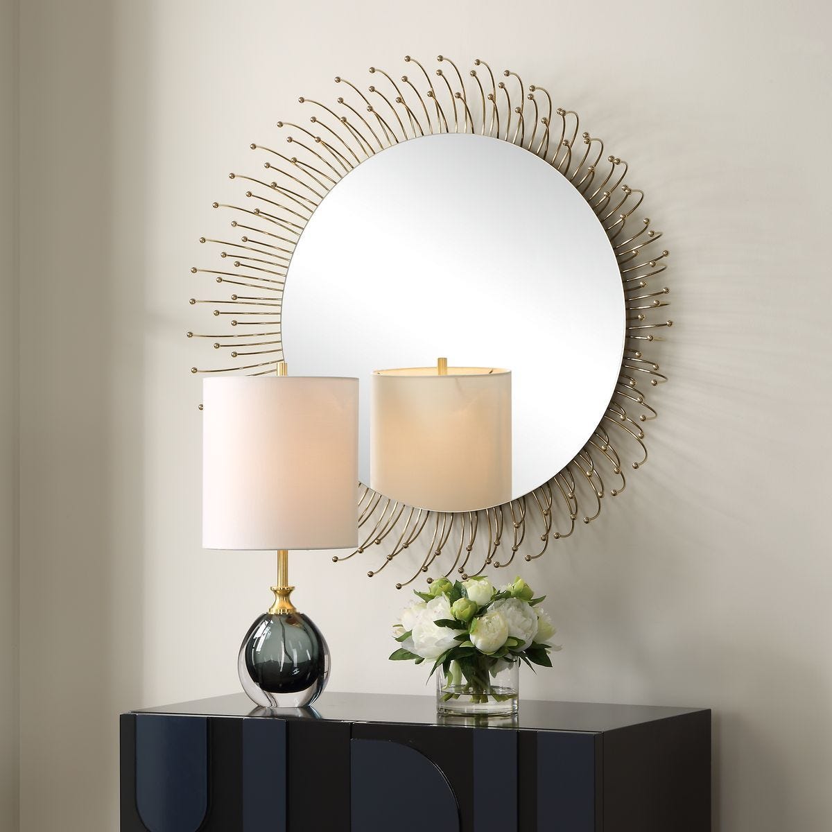 Aga Round Mirror - modern mirror with sleek design for contemporary interiors | Image 3 | InSTYLE Home & Rugs