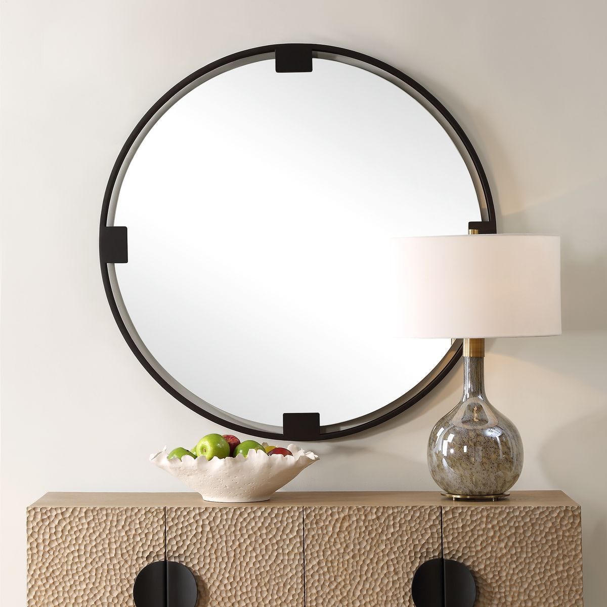 Cornelia Round Mirror - modern mirror with sleek design for contemporary interiors | Image 1 | InSTYLE Home & Rugs