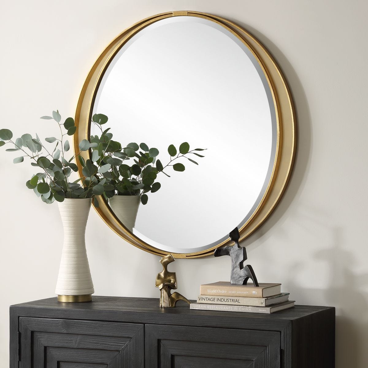 Rhodes Round Mirror - modern mirror with sleek design for contemporary interiors | Image 3 | InSTYLE Home & Rugs